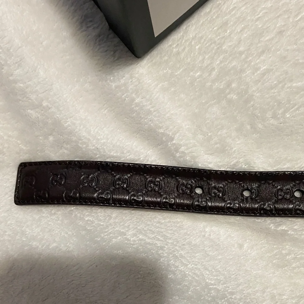 Gucci Chocolate Brown Embossed Leather GG Belt with Silver Buckle